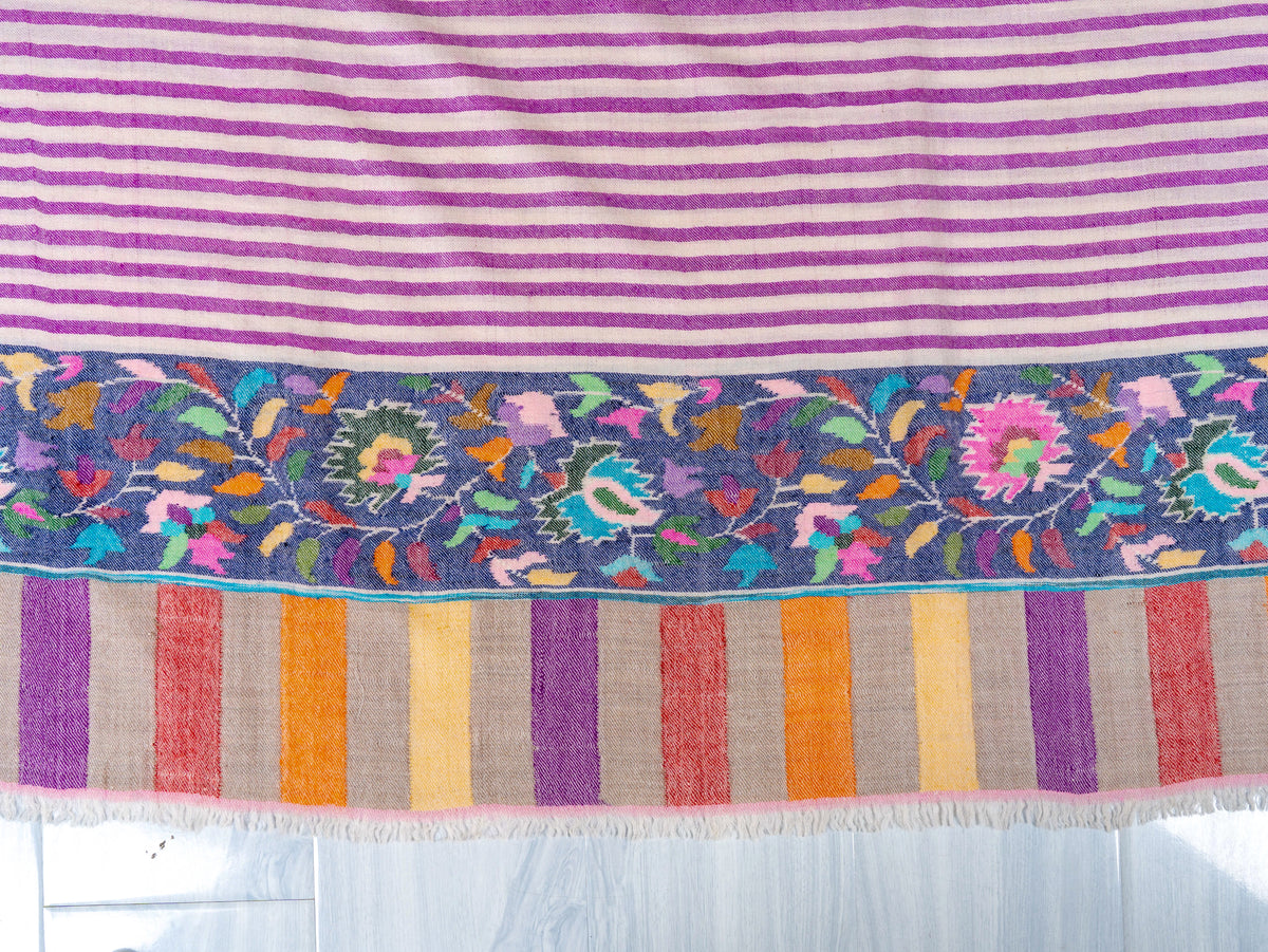Lavender Stripe Pure Pashmina Hand Woven Kani Shawl