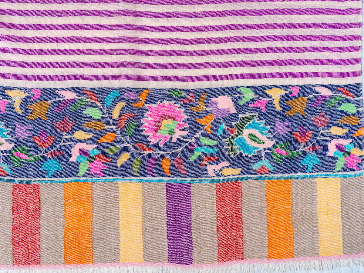 Lavender Stripe Pure Pashmina Hand Woven Kani Shawl