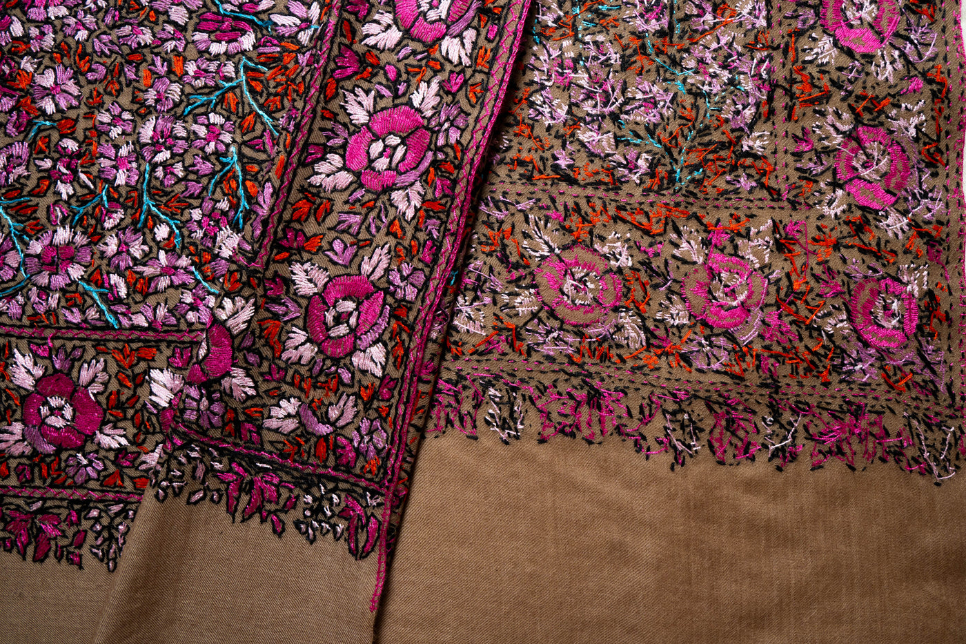 Gulistaan-e-Ishq – Merino Wool Shawl with Hand-Embroidered Sozni Grandeur