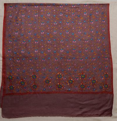 Kashmiri Bloom: Hand-Embroidered Sozni Merino Wool Shawl