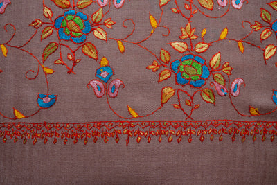 Kashmiri Bloom: Hand-Embroidered Sozni Merino Wool Shawl