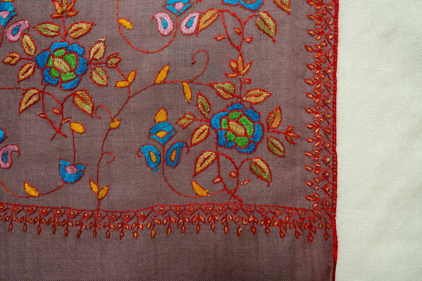 Kashmiri Bloom: Hand-Embroidered Sozni Merino Wool Shawl