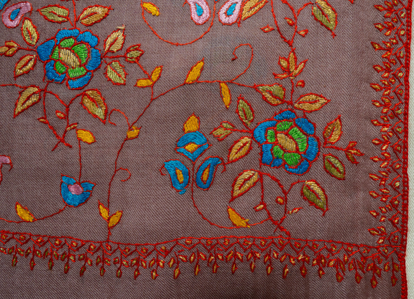 Kashmiri Bloom: Hand-Embroidered Sozni Merino Wool Shawl