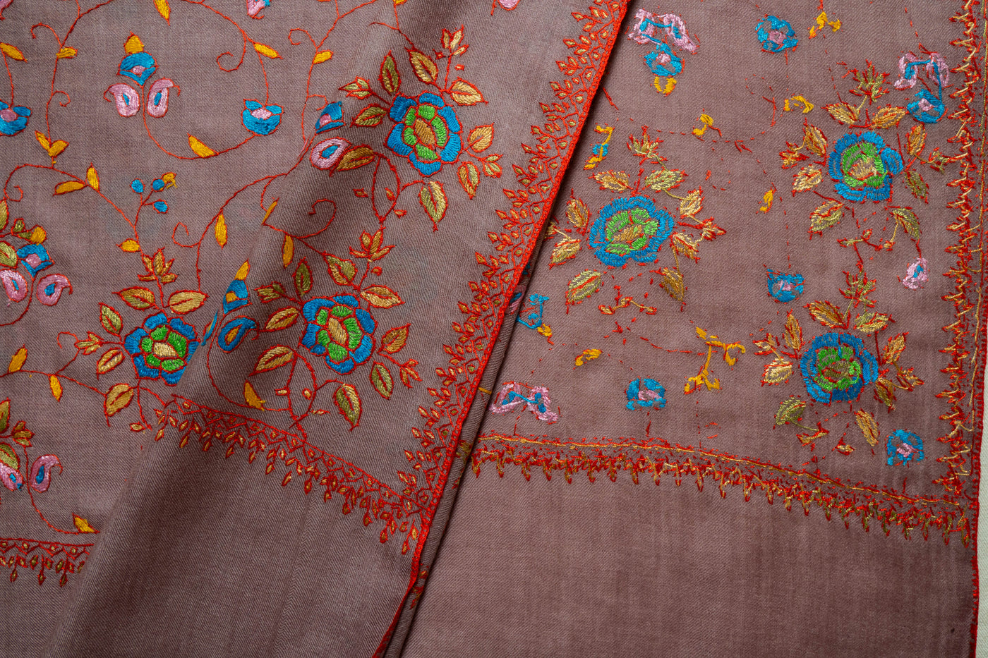 Kashmiri Bloom: Hand-Embroidered Sozni Merino Wool Shawl