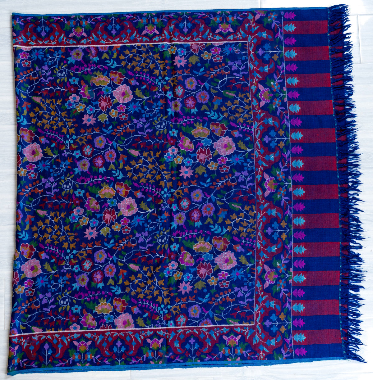 Midnight Orchard Pure Pashmina Hand Woven Kani Shawl