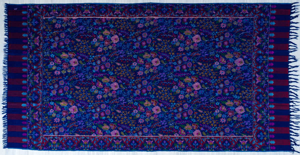 Midnight Orchard Pure Pashmina Hand Woven Kani Shawl