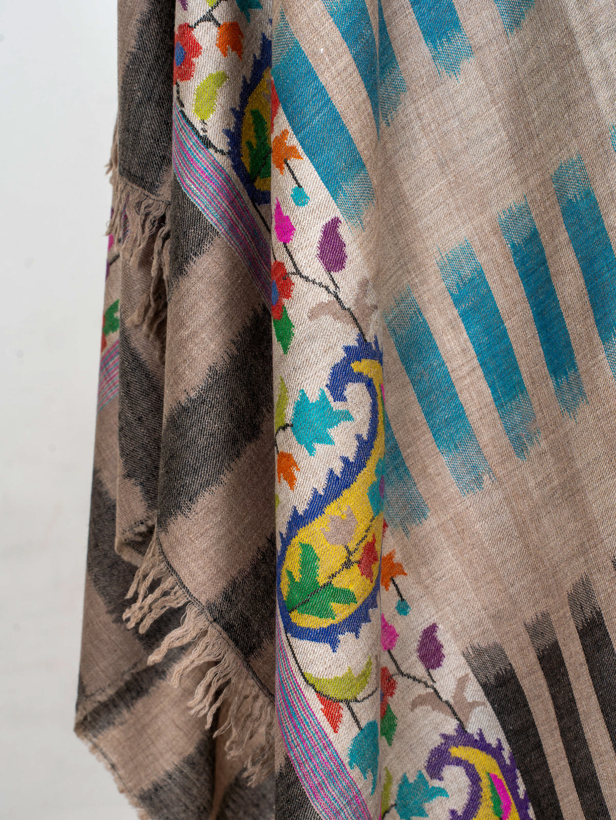Teal Geometry Hand Woven Kani Pure Pashmina Shawl