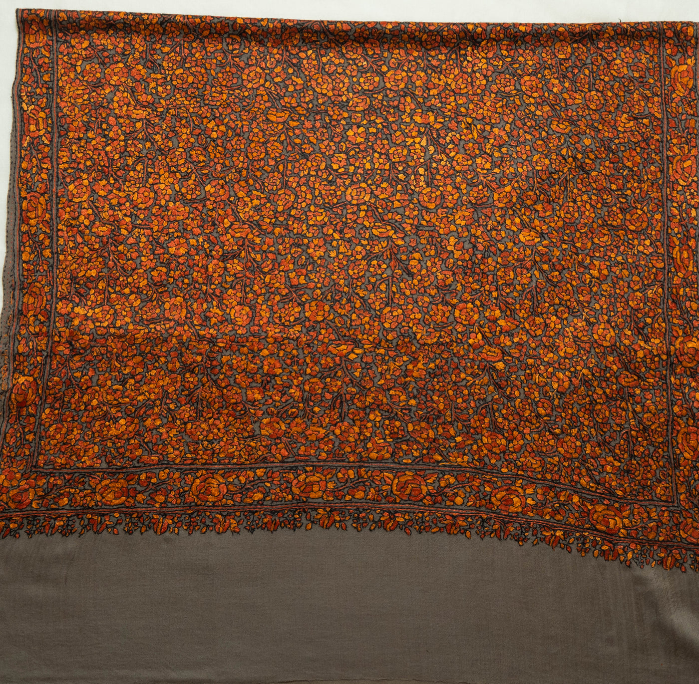 Surkh Gulshan – Sozni Hand-Embroidered Merino Wool Shawl