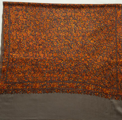 Surkh Gulshan – Sozni Hand-Embroidered Merino Wool Shawl