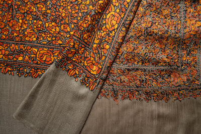 Surkh Gulshan – Sozni Hand-Embroidered Merino Wool Shawl