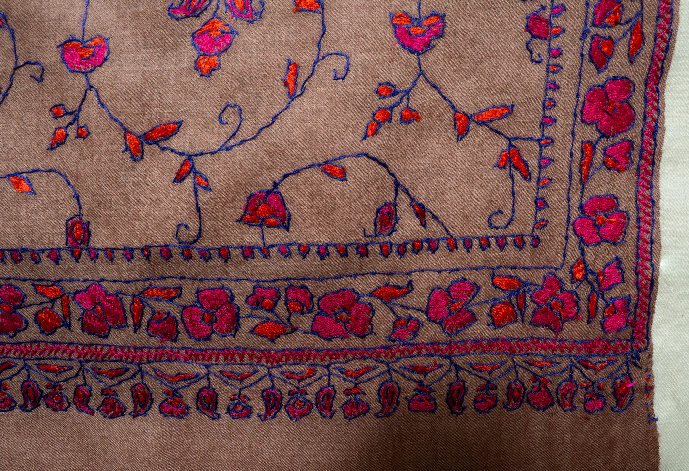 Rang-e-Gul – Sozni Hand-Embroidered Merino Wool Shawl