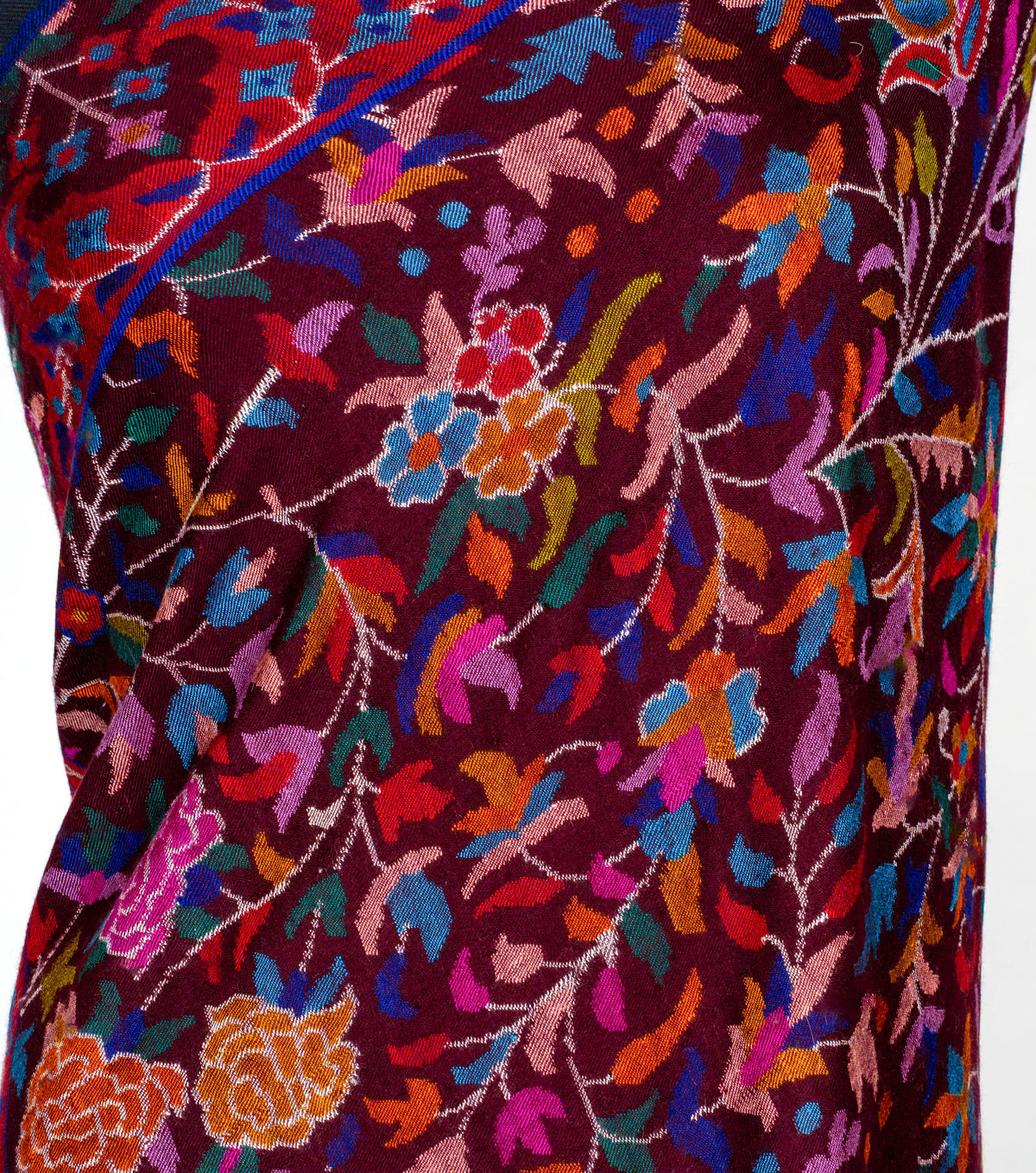 2.5 Yards Burgundy Tapestry Hand Woven Kani Pure Pashmina Shawl
