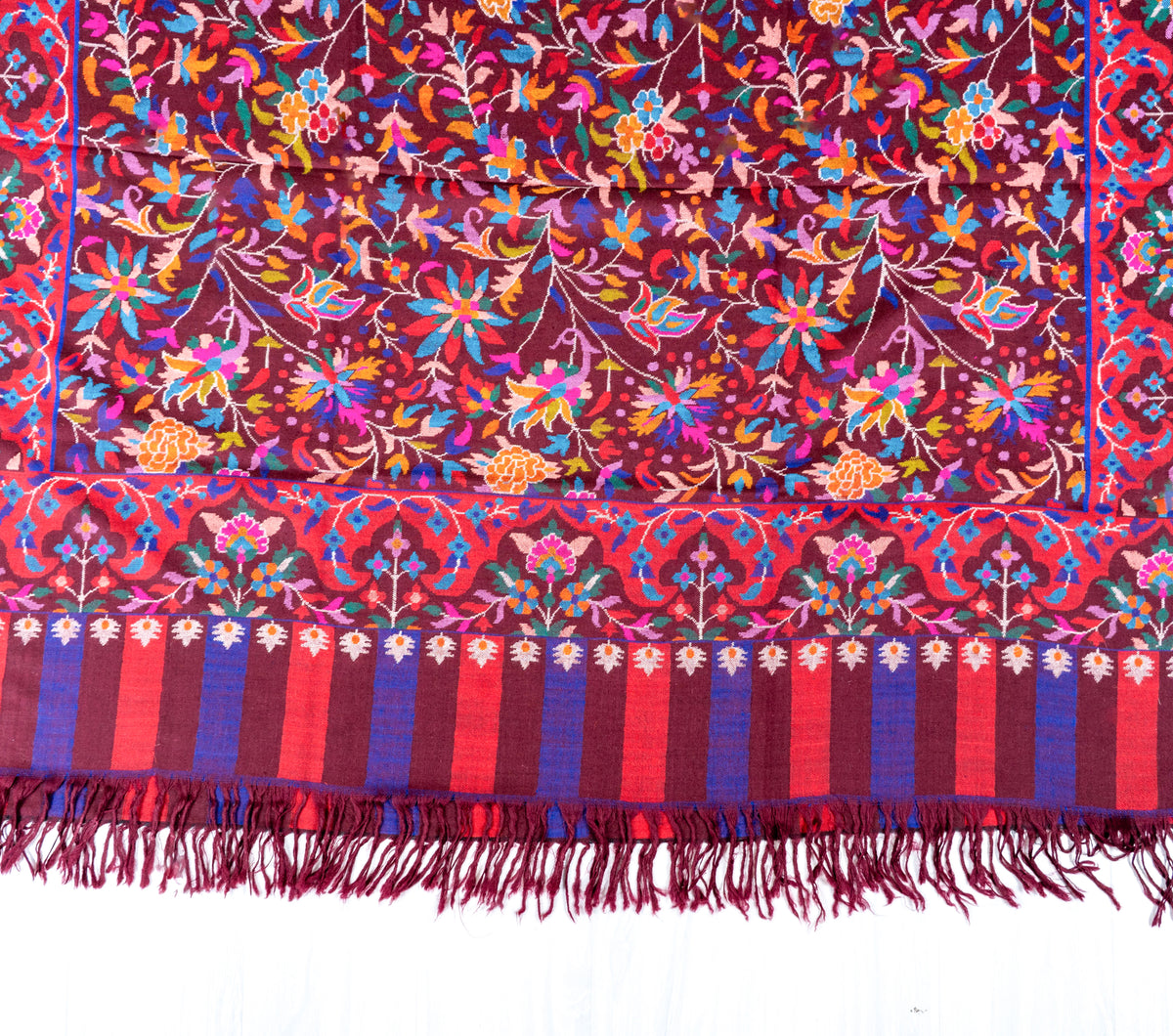 2.5 Yards Burgundy Tapestry Hand Woven Kani Pure Pashmina Shawl