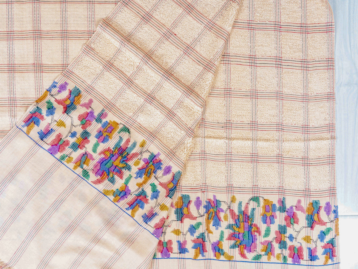 Towel style Pure Pashmina Hand Woven Kani Shawl