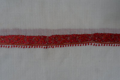 2.5 Yards | Safed-e-Gulnaar — Ivory Shawl with Crimson Sozni Border
