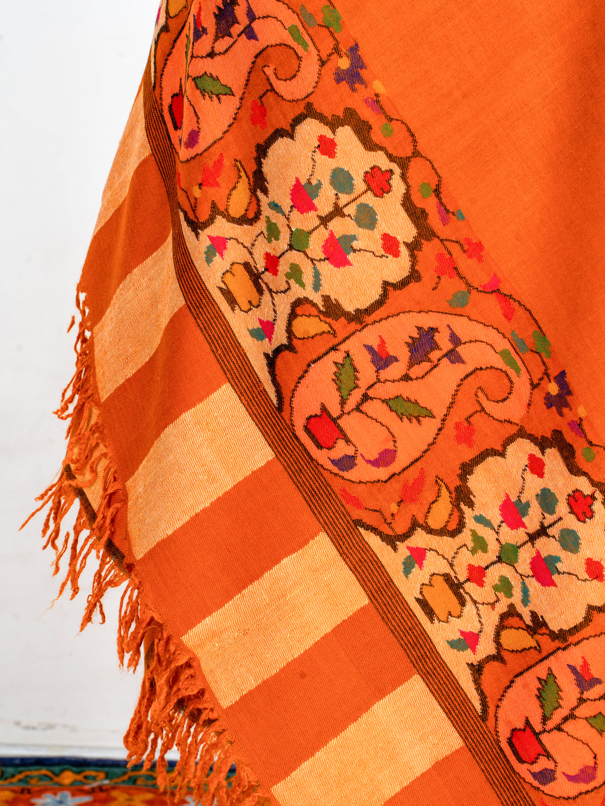 Sunset Flame Pure Pashmina Hand Woven Kani Shawl