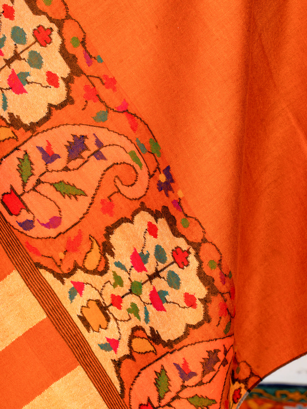 Sunset Flame Pure Pashmina Hand Woven Kani Shawl