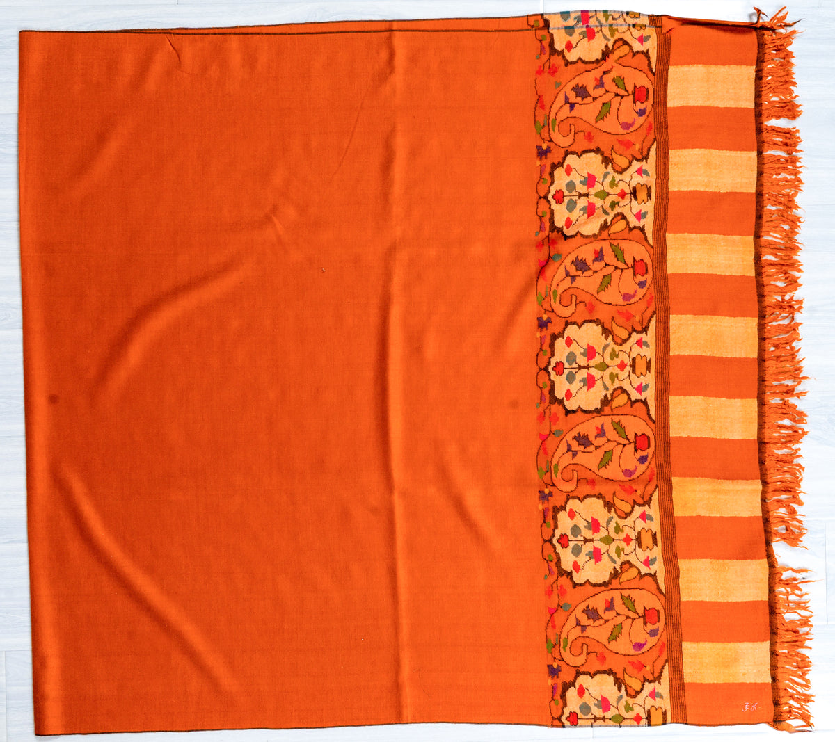 Sunset Flame Pure Pashmina Hand Woven Kani Shawl