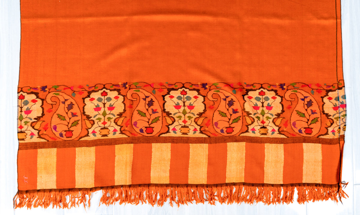 Sunset Flame Pure Pashmina Hand Woven Kani Shawl