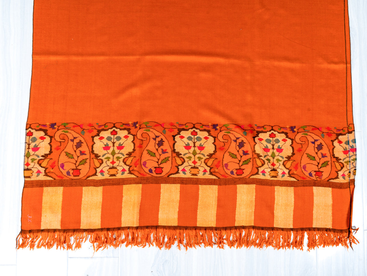Sunset Flame Pure Pashmina Hand Woven Kani Shawl