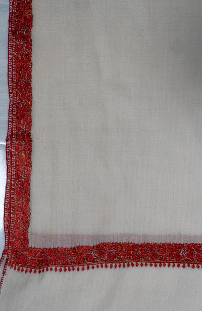 2.5 Yards | Safed-e-Gulnaar — Ivory Shawl with Crimson Sozni Border