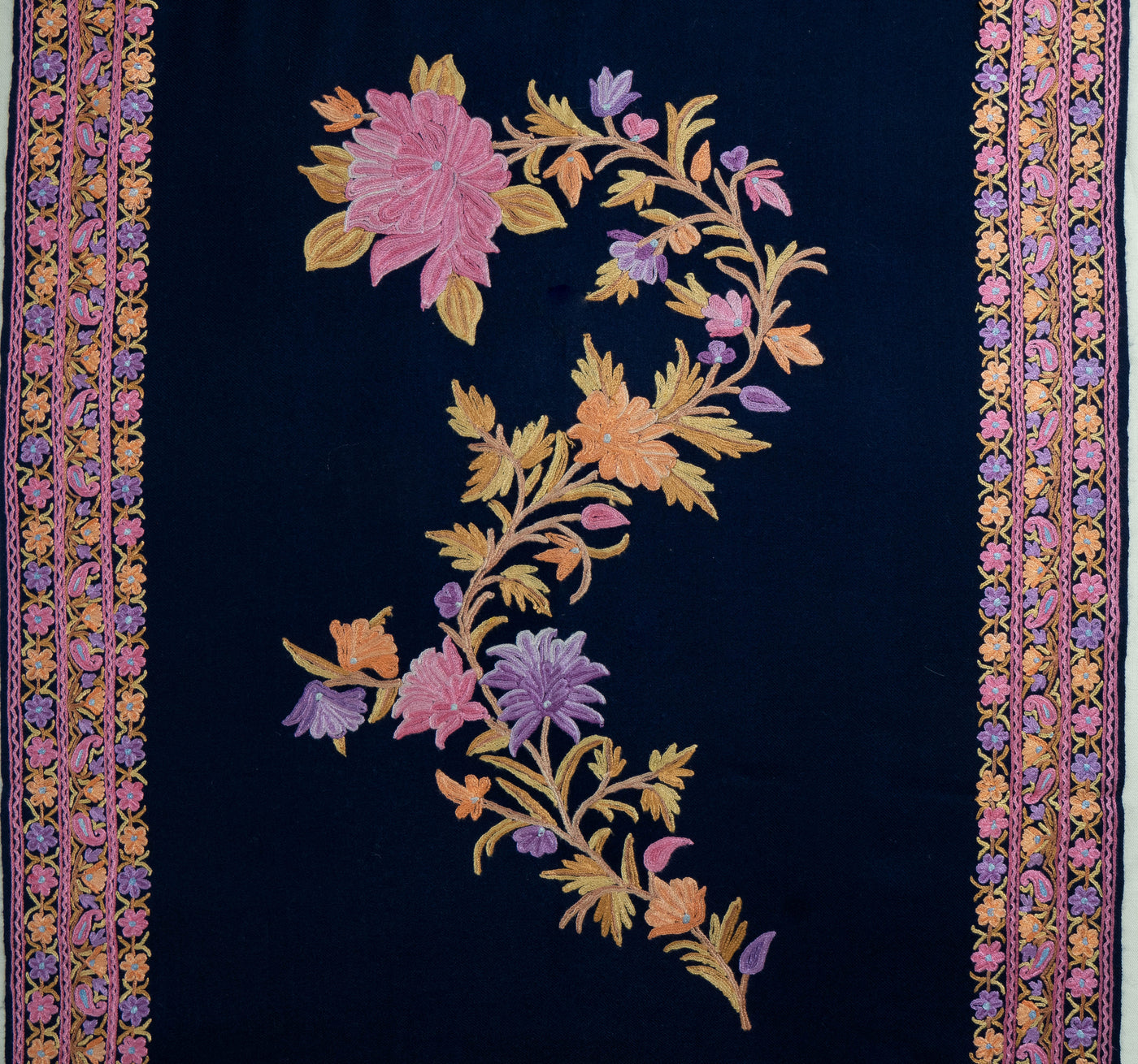 Neel Gulnaar – Hand Aari Embroidered Merino Wool Scarf