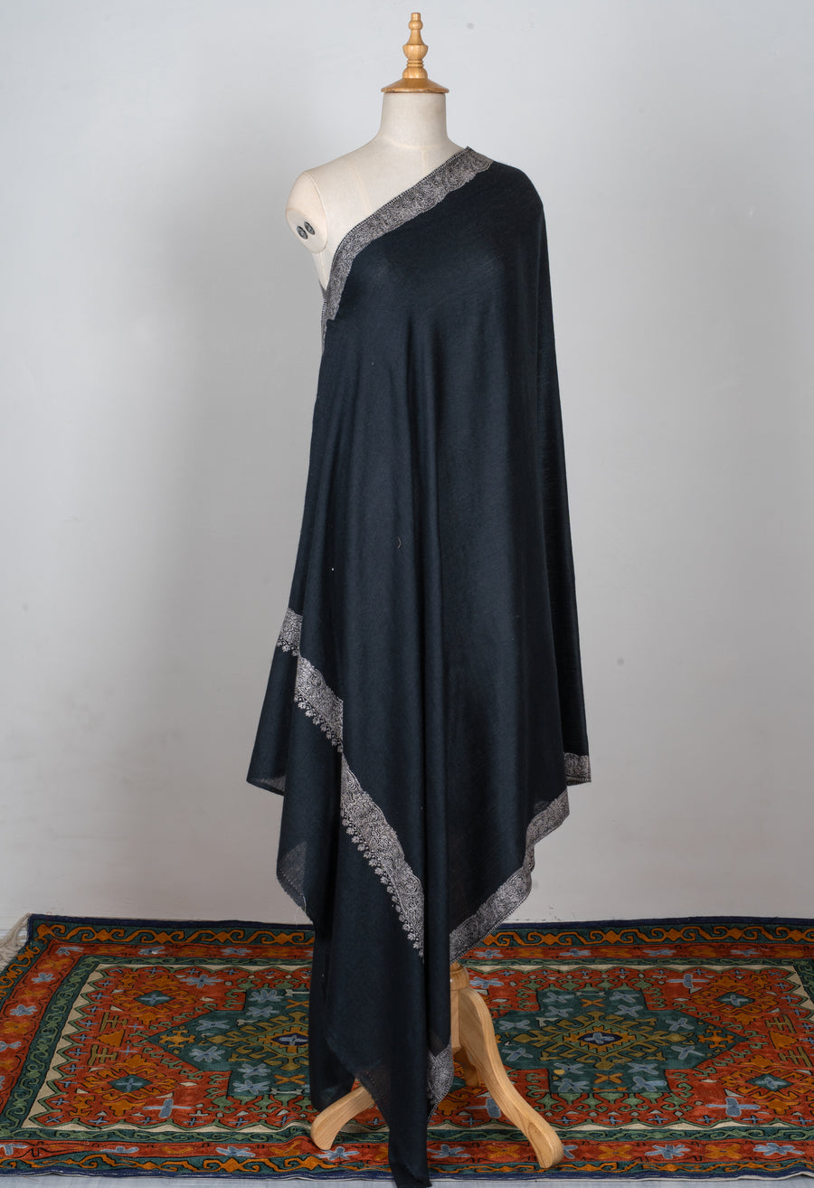 2.5 Yards | Siyah Hasrat — Sozni Hand-Embroidered Shawl in Midnight Black