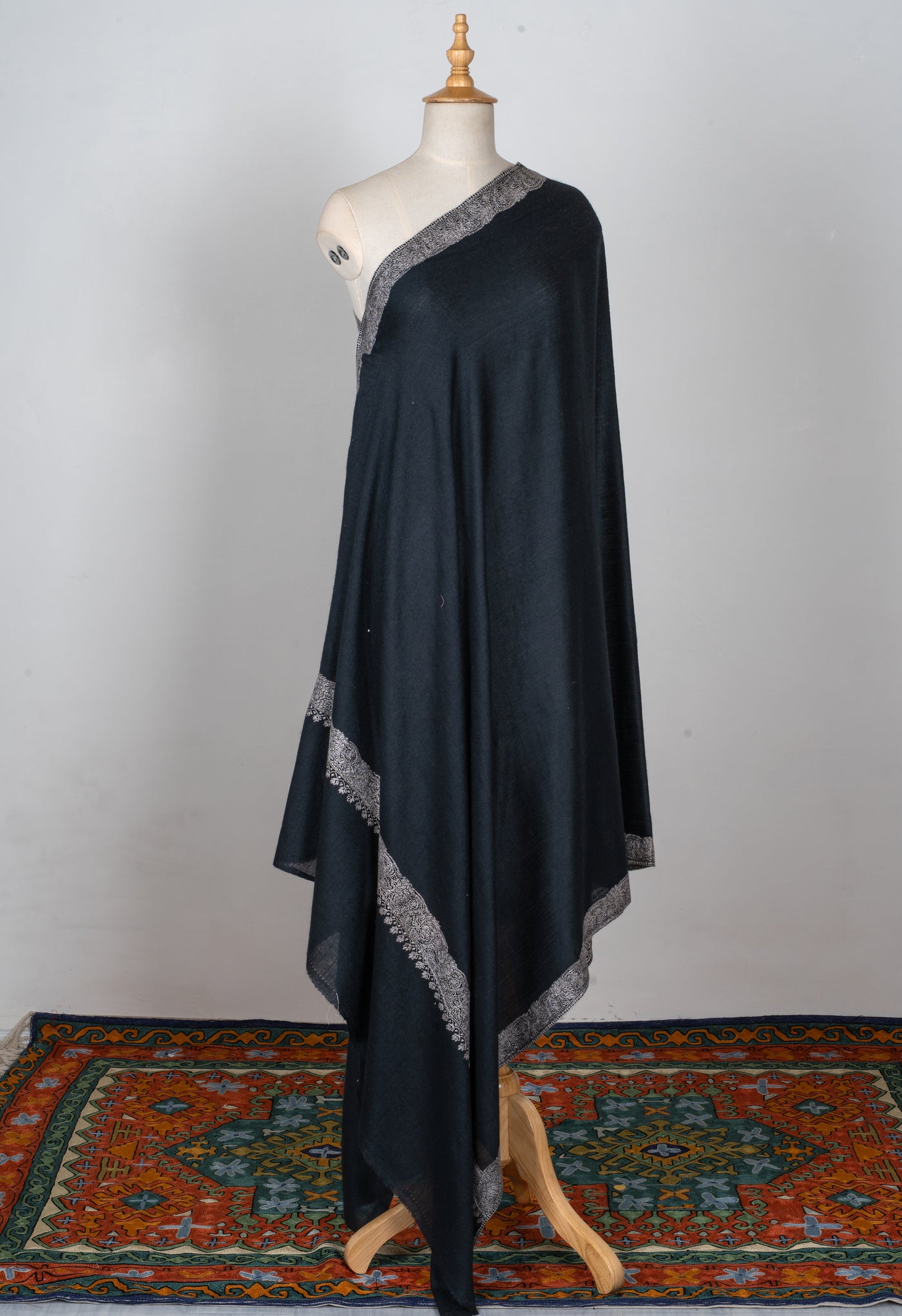 2.5 Yards | Siyah Hasrat — Sozni Hand-Embroidered Shawl in Midnight Black