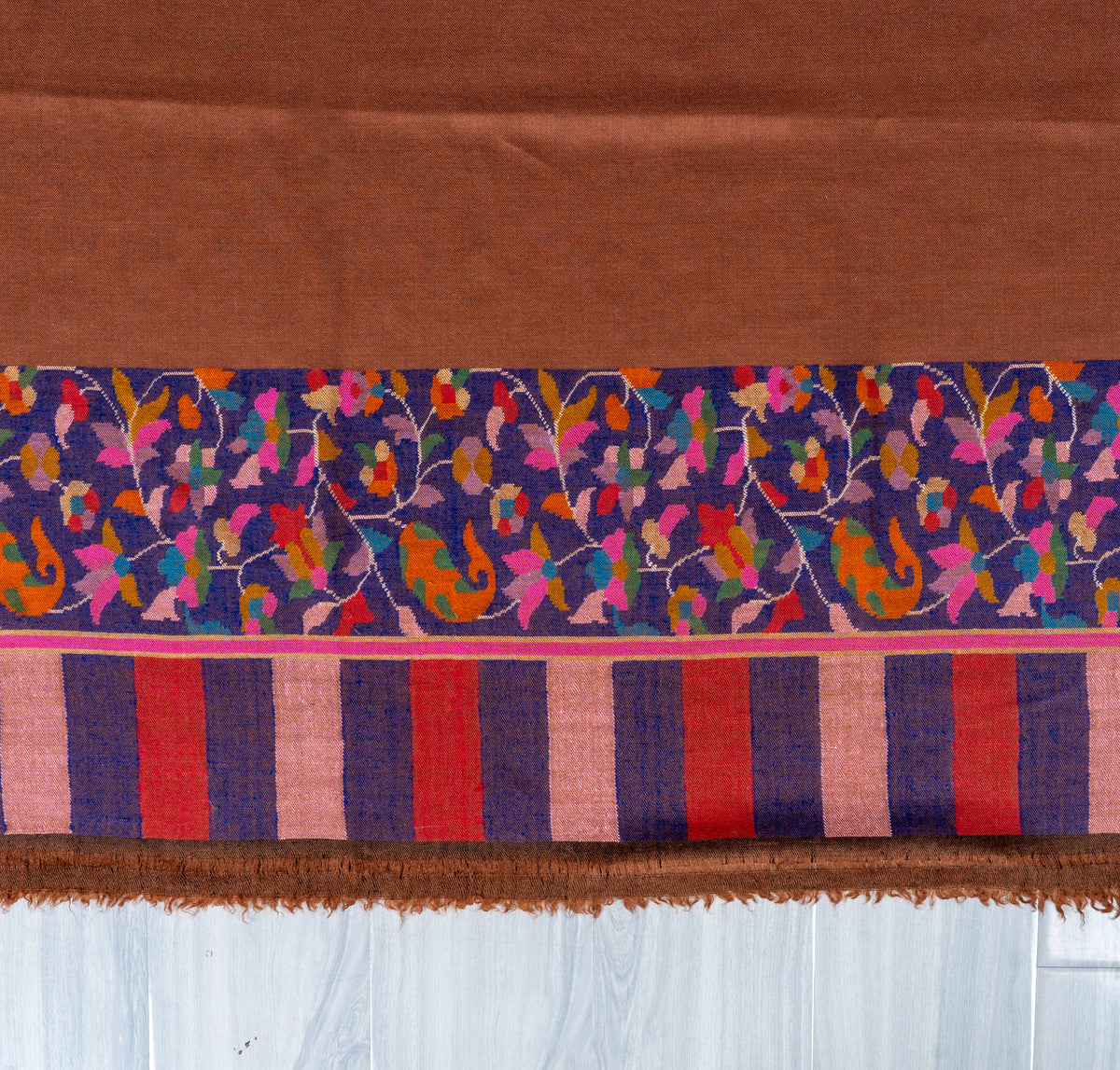 Cocoa Bloom Pure Pashmina Hand Woven Kani Shawl