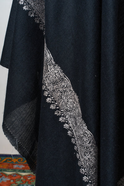 2.5 Yards | Siyah Hasrat — Sozni Hand-Embroidered Shawl in Midnight Black