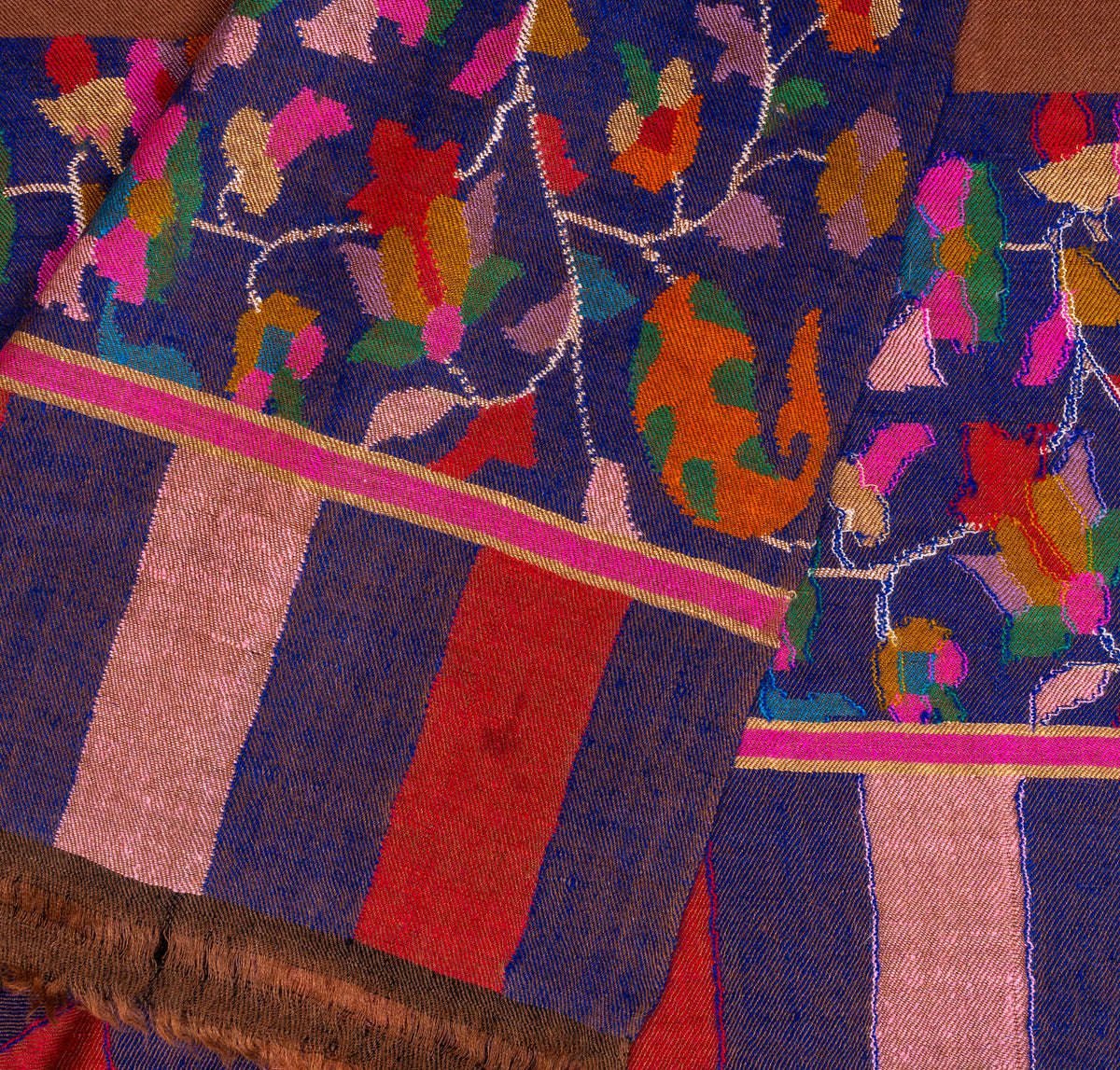 Cocoa Bloom Pure Pashmina Hand Woven Kani Shawl