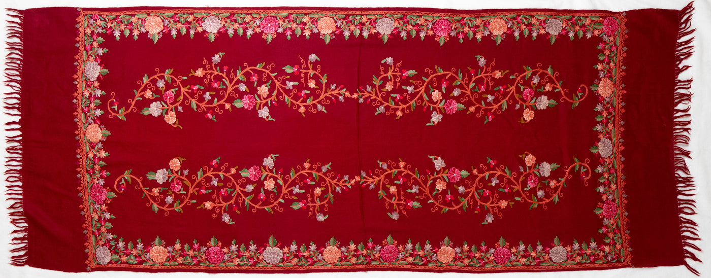 Laal Gulzaar – Merino Wool Scarf with Hand Aari Embroidery