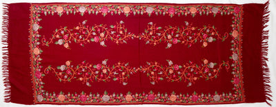 Laal Gulzaar – Merino Wool Scarf with Hand Aari Embroidery