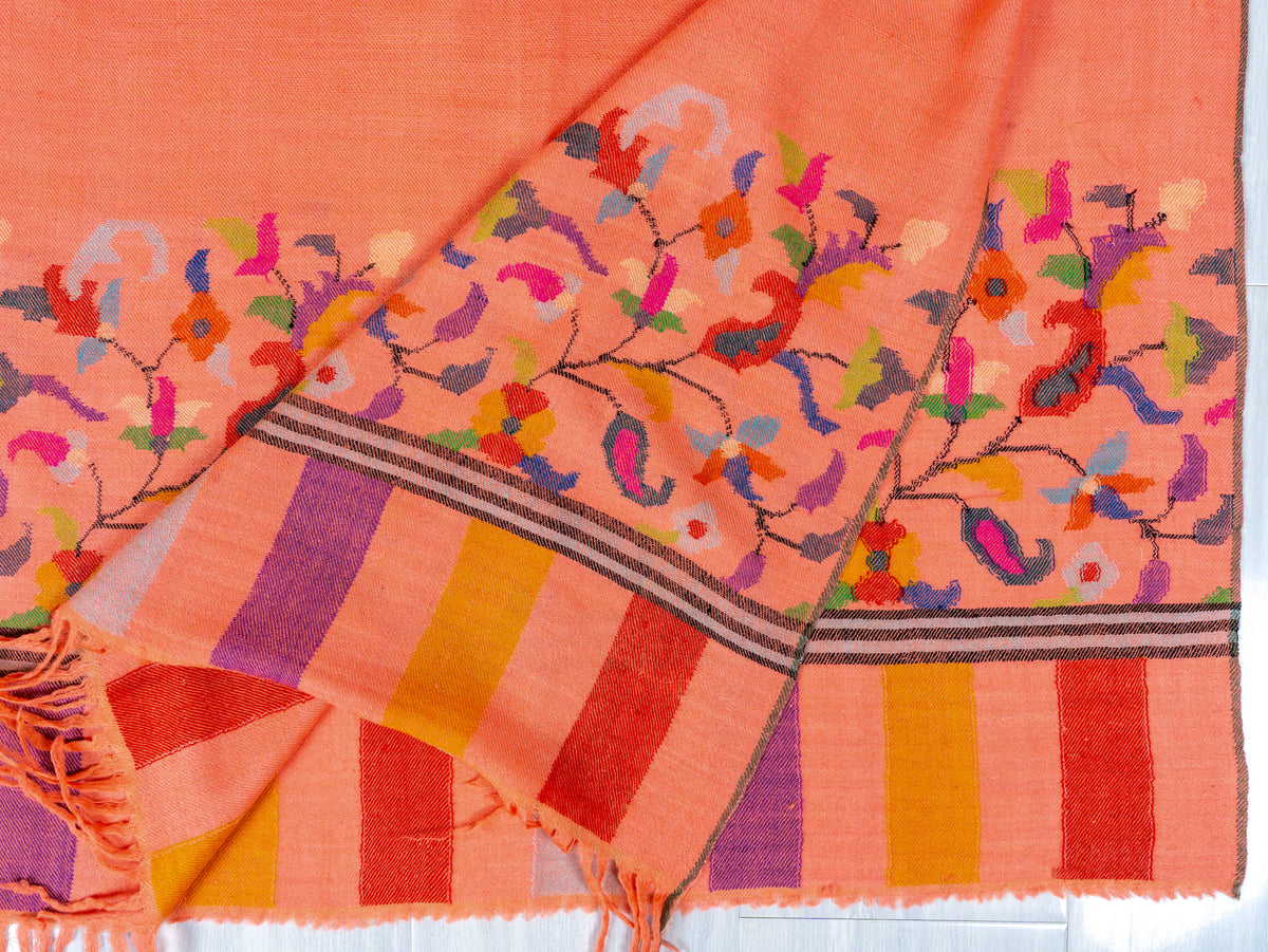 Coral Garden Hand Woven Kani Pure Pashmina Shawl