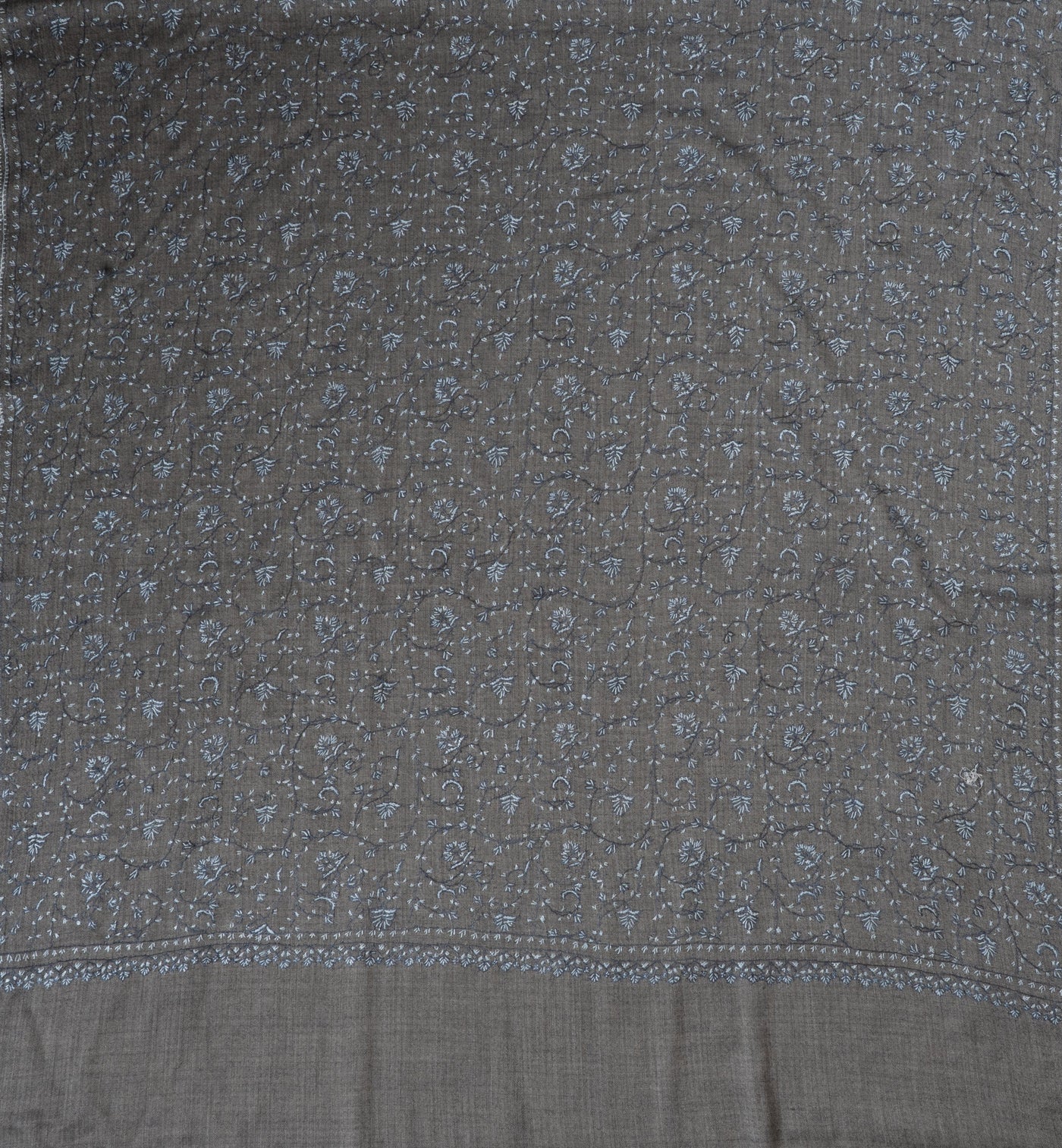2.5 Yards | Saaye-e-Aasmaan — Sozni Hand-Embroidered Shawl in Slate Grey with Blue Vine Jaal