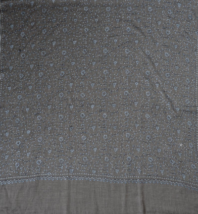 2.5 Yards | Saaye-e-Aasmaan — Sozni Hand-Embroidered Shawl in Slate Grey with Blue Vine Jaal