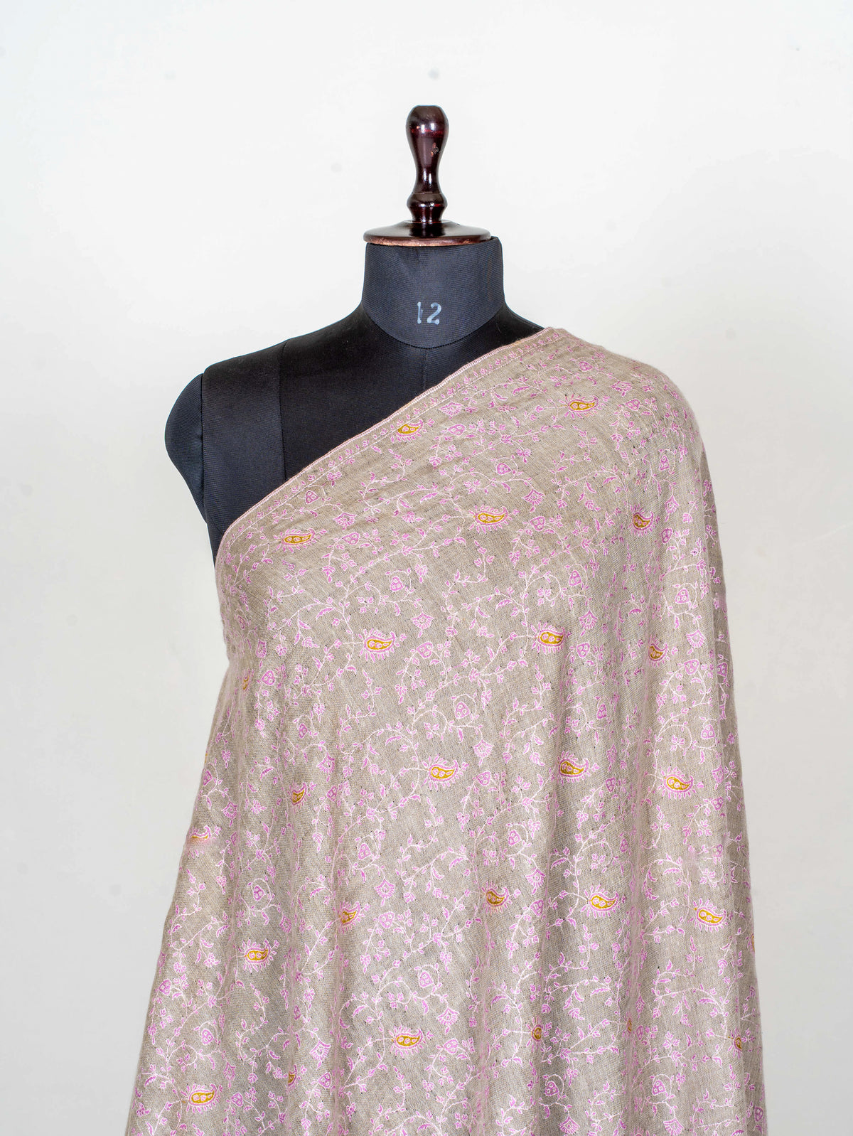 Blush Vine Pure Pashmina Hand Embroidered Sozni Shawl