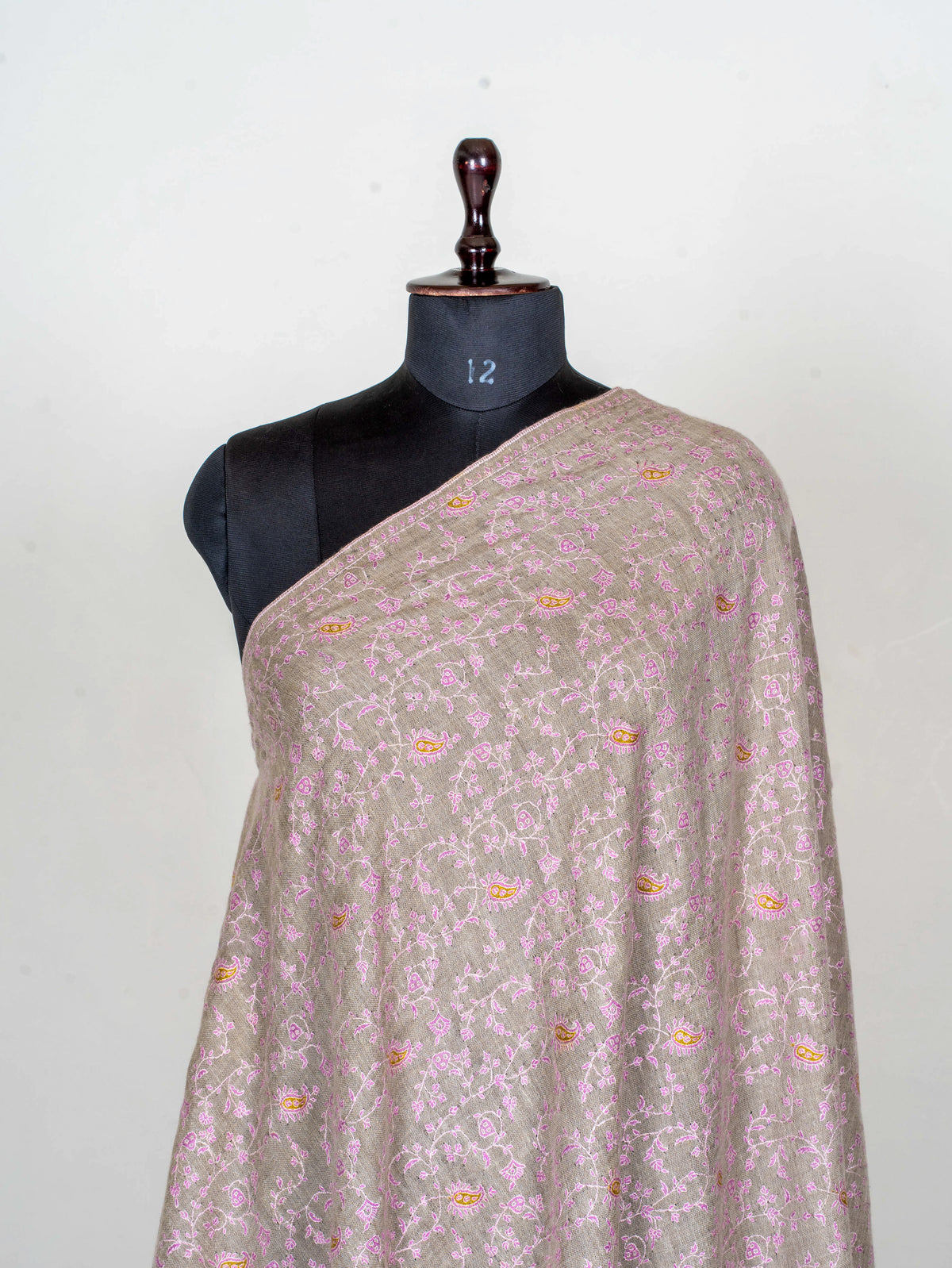 Blush Vine Pure Pashmina Hand Embroidered Sozni Shawl