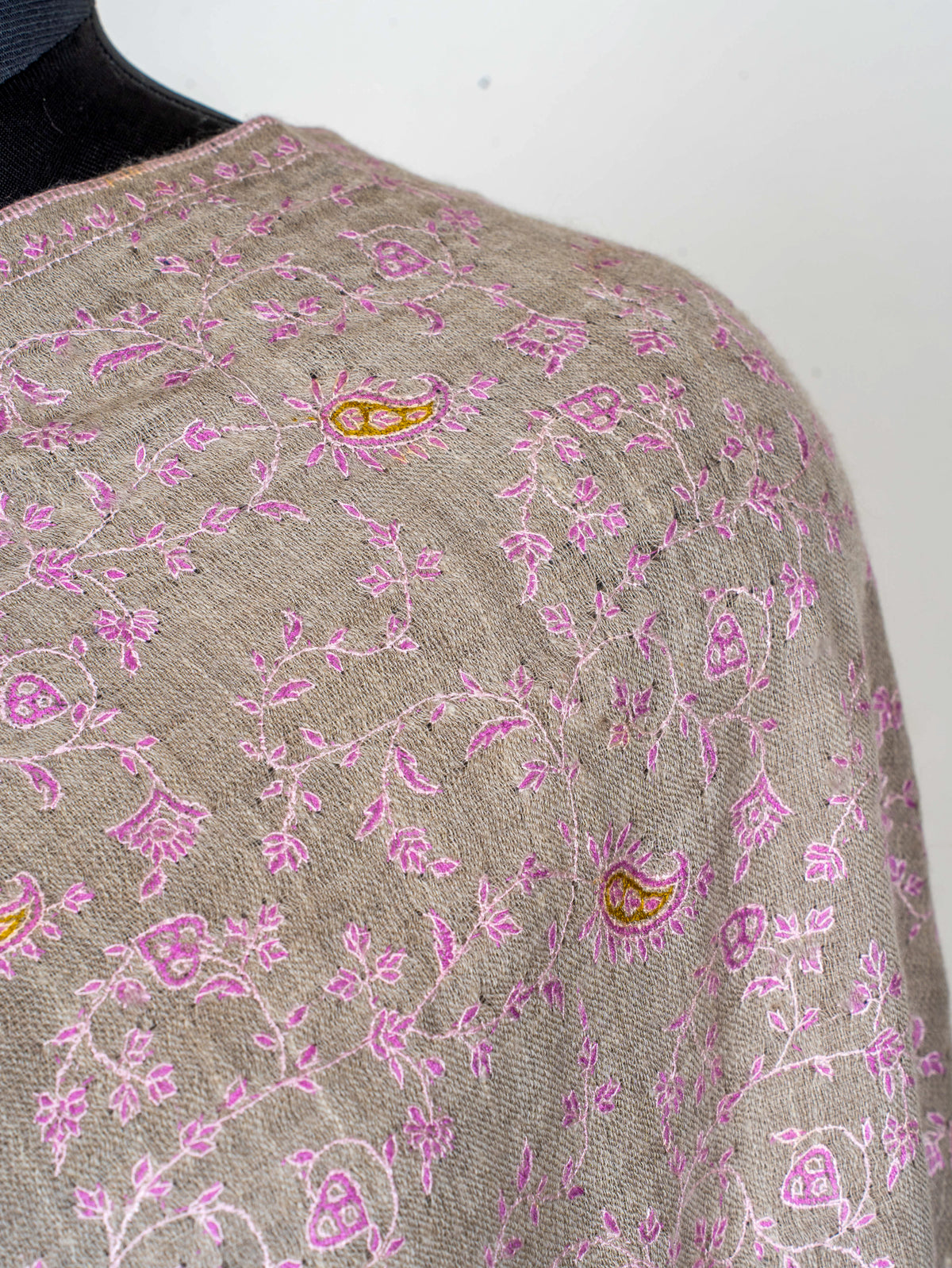 Blush Vine Pure Pashmina Hand Embroidered Sozni Shawl