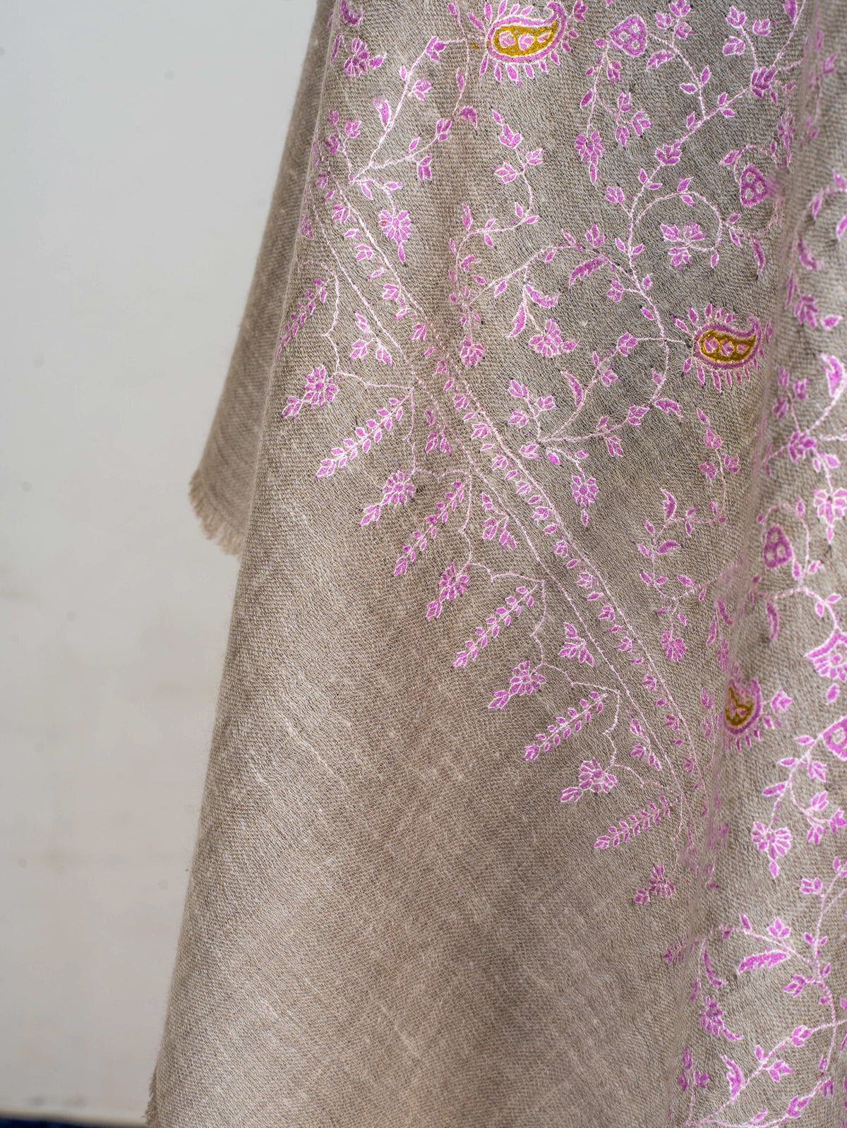 Blush Vine Pure Pashmina Hand Embroidered Sozni Shawl