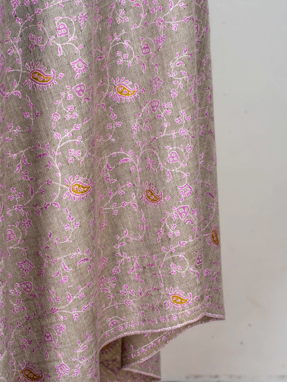 Blush Vine Pure Pashmina Hand Embroidered Sozni Shawl