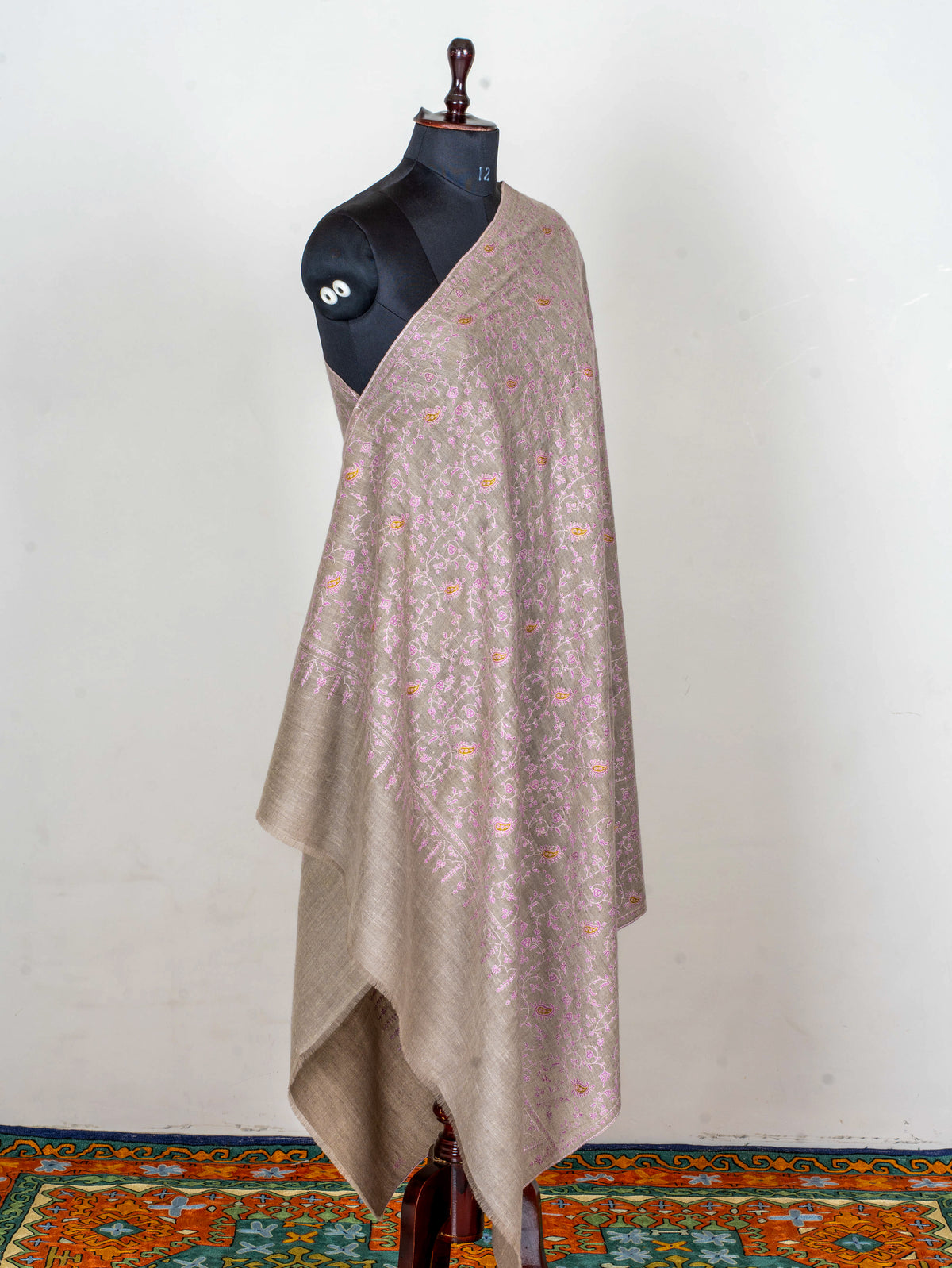 Blush Vine Pure Pashmina Hand Embroidered Sozni Shawl