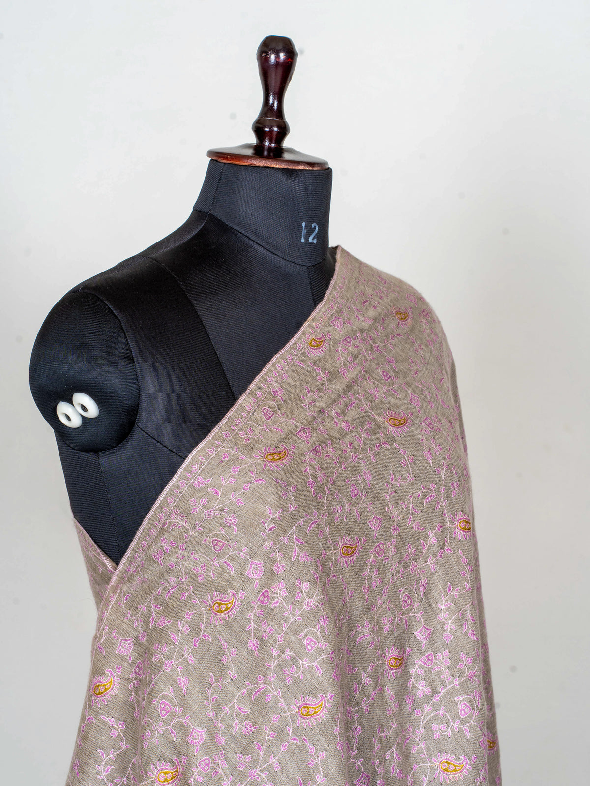 Blush Vine Pure Pashmina Hand Embroidered Sozni Shawl