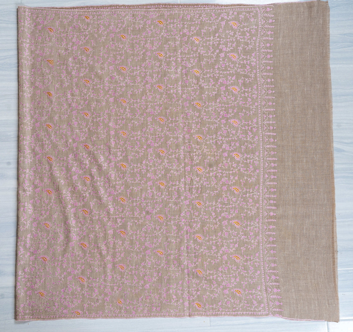 Blush Vine Pure Pashmina Hand Embroidered Sozni Shawl