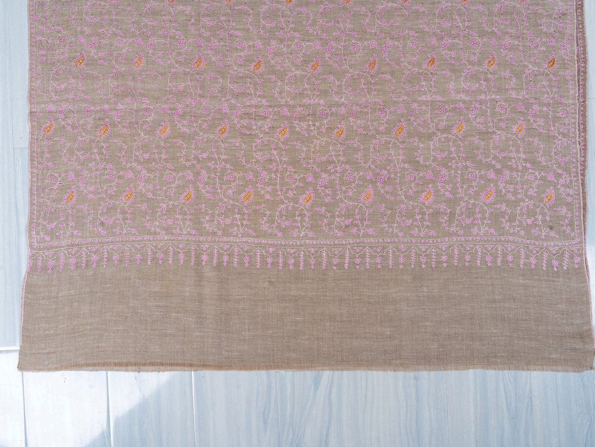 Blush Vine Pure Pashmina Hand Embroidered Sozni Shawl