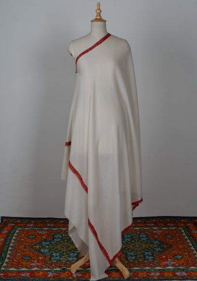 2.5 Yards | Safed-e-Gulnaar — Ivory Shawl with Crimson Sozni Border