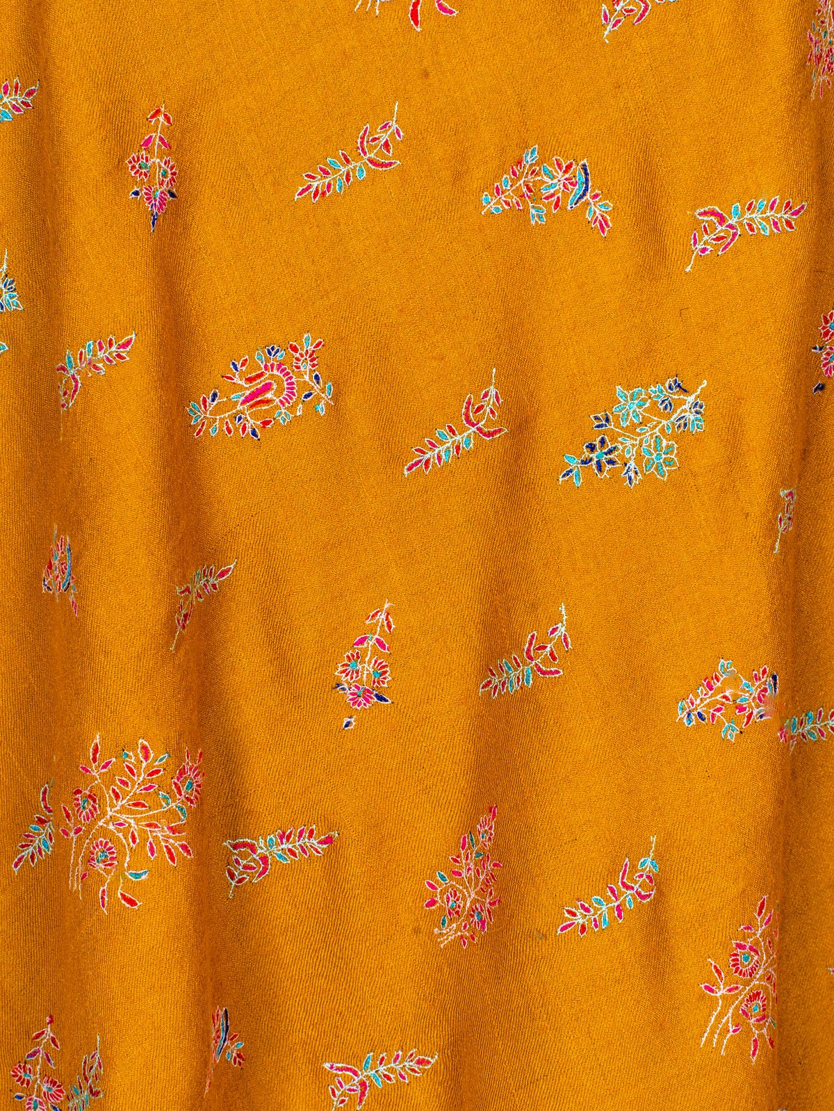 Saffron Sprigs Pure Pashmina Sozni Hand Embroidered Shawl