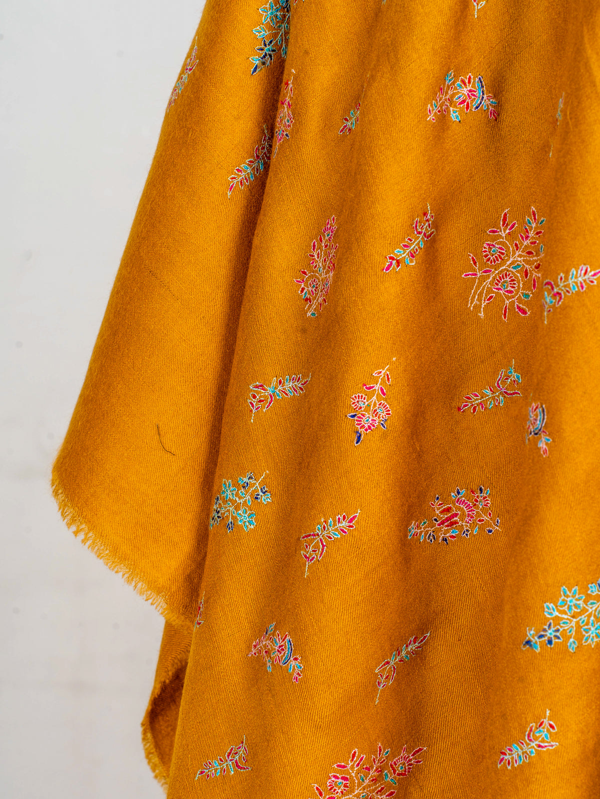 Saffron Sprigs Pure Pashmina Sozni Hand Embroidered Shawl