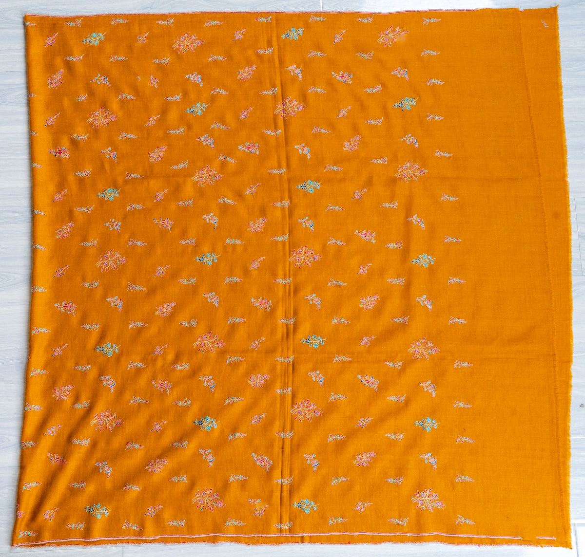 Saffron Sprigs Pure Pashmina Sozni Hand Embroidered Shawl