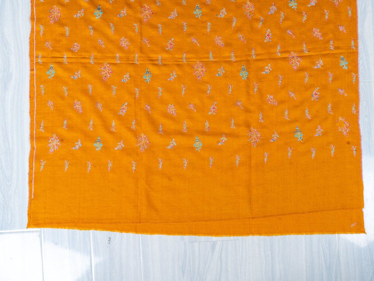 Saffron Sprigs Pure Pashmina Sozni Hand Embroidered Shawl